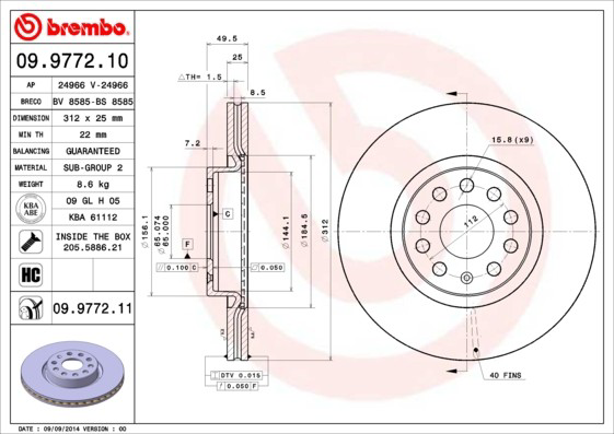 Купить 09977211 Brembo Ротор тормозной