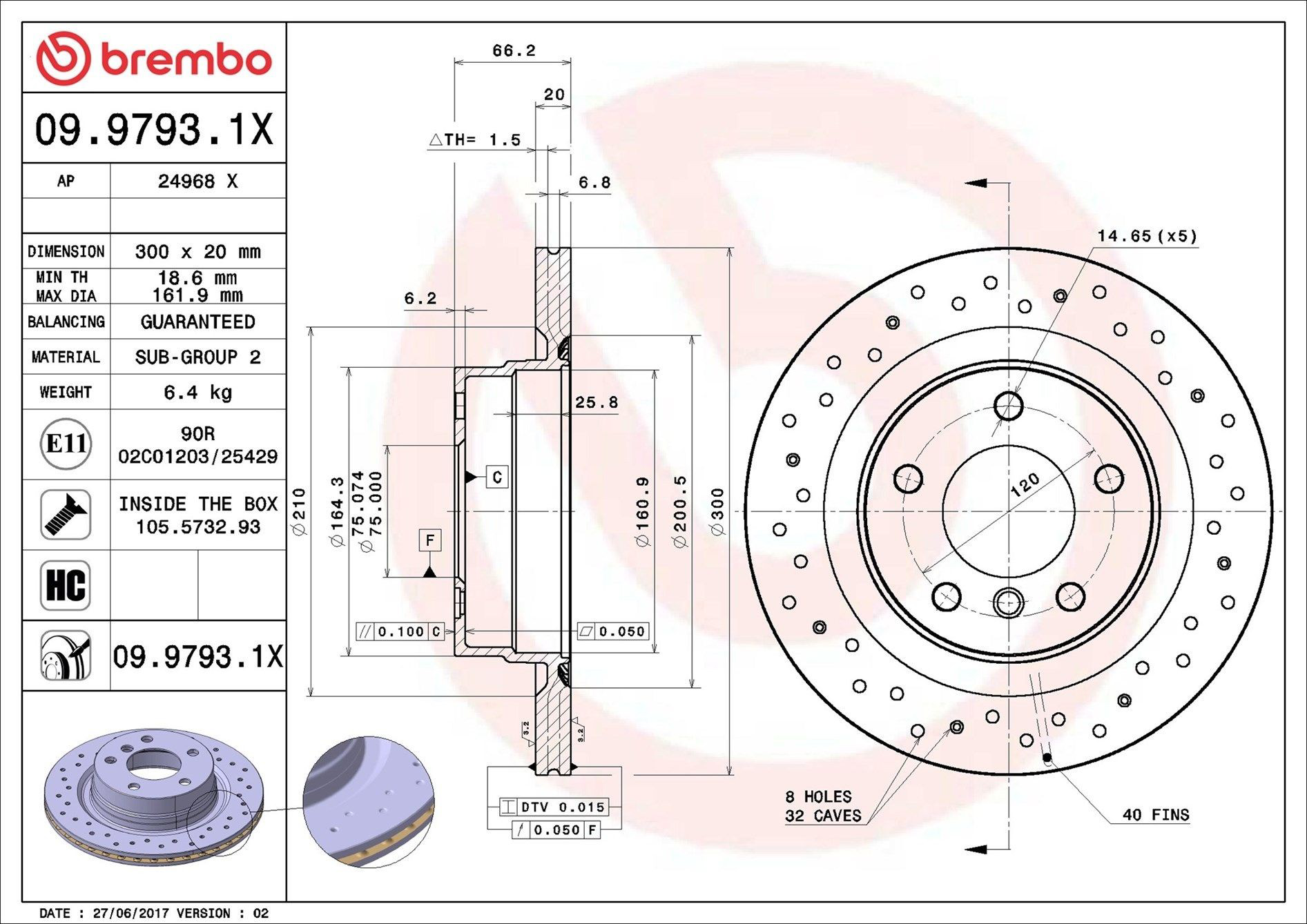 Задний дисковый тормоз Brembo 0997931X