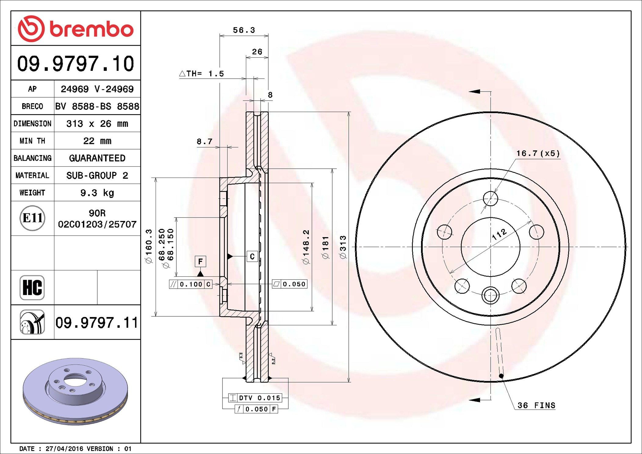 Купить 09979711 Brembo Ротор тормозной