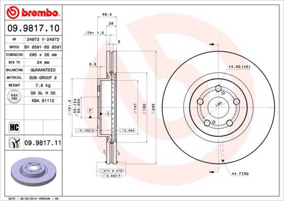 Тормоз дисковый передний Brembo 09981711 цена, от 52.06 USD