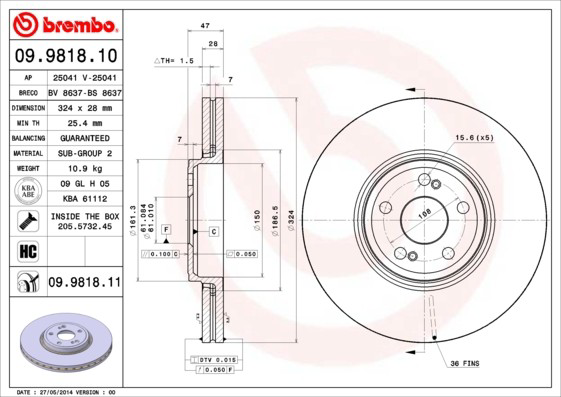 Купить 09981811 Brembo Ротор тормозной