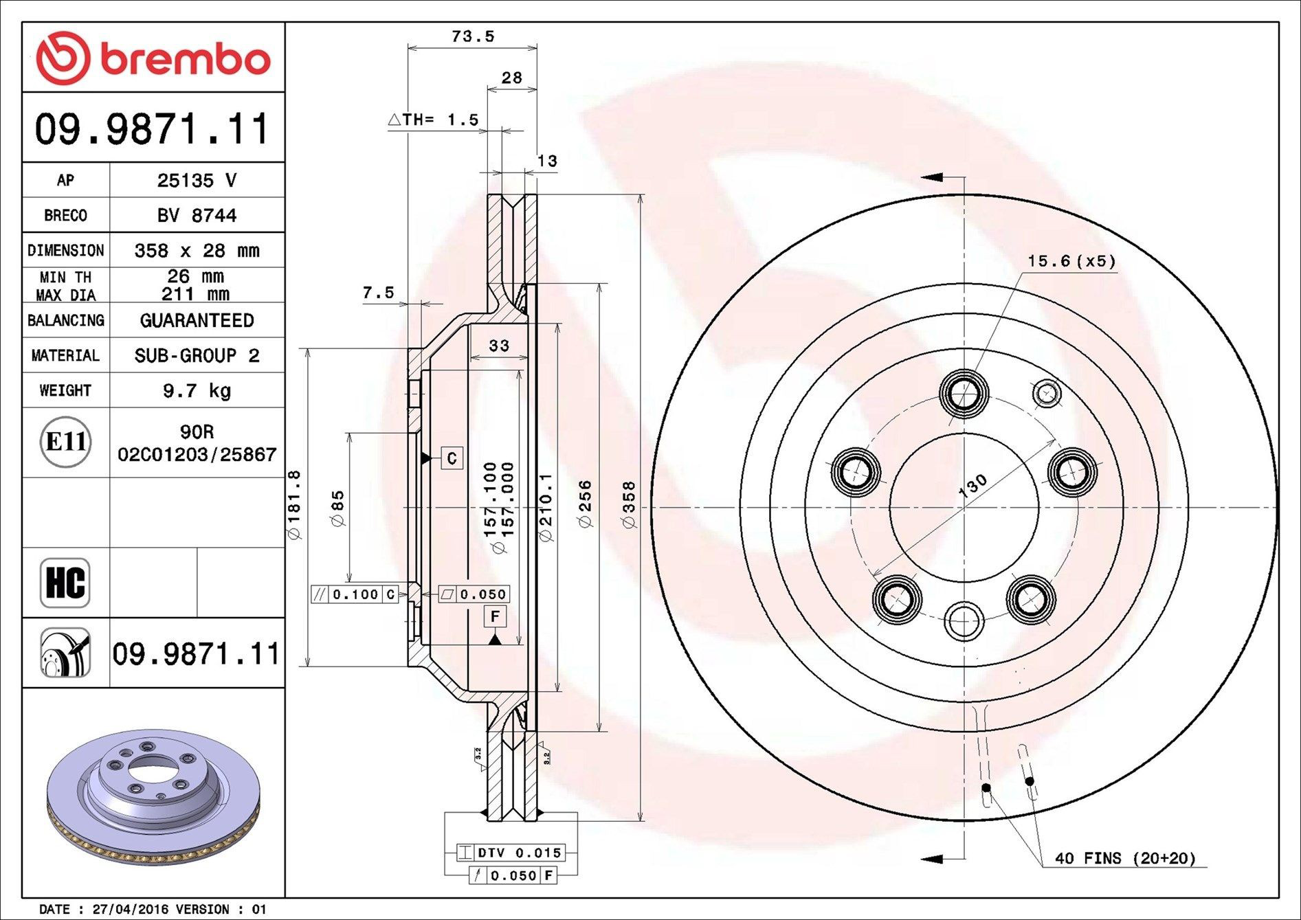 Задний тормозной диск Brembo 09987111 цена, от 97.92 USD
