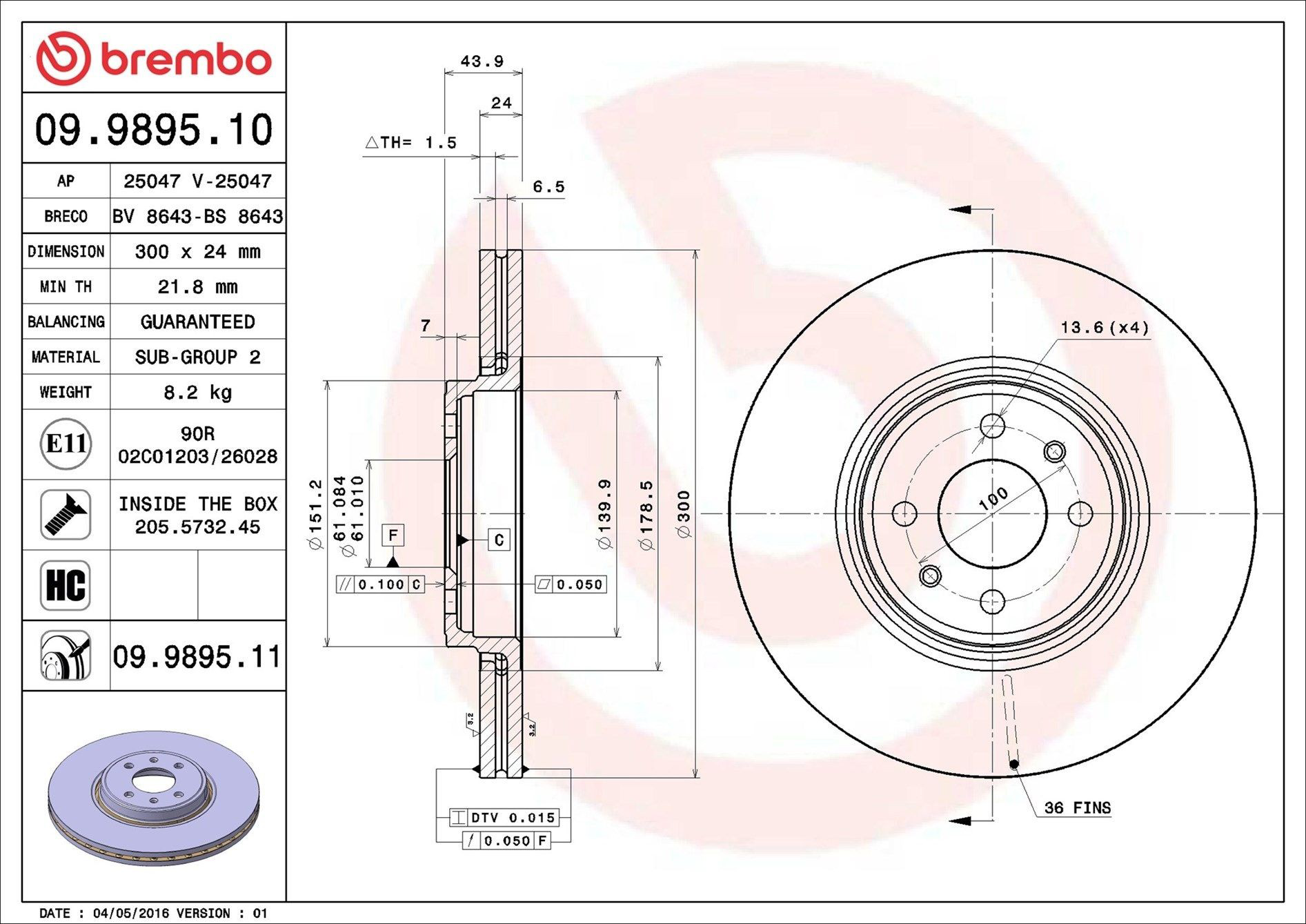 09989511 Brembo Диск тормозной передний