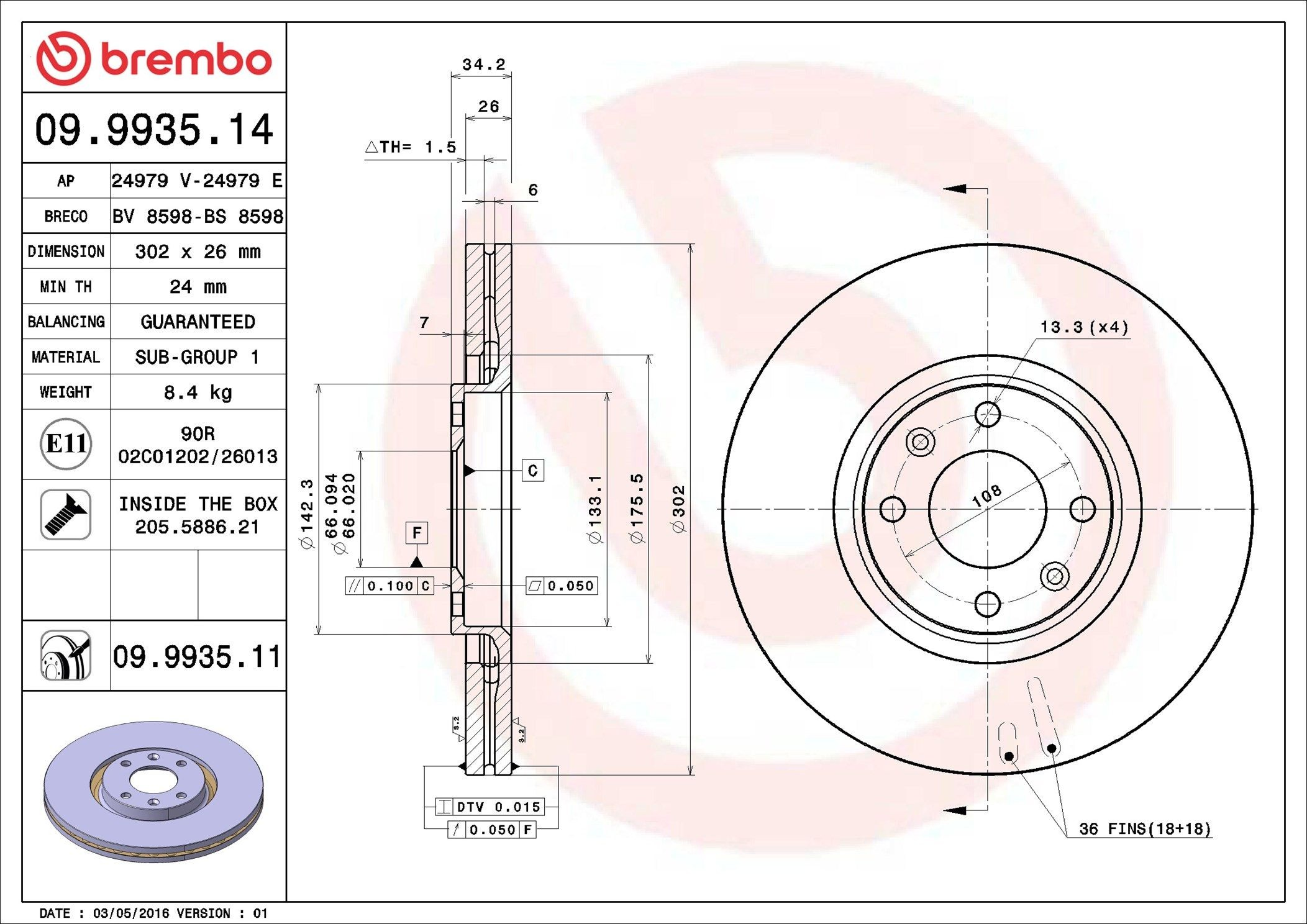 09993511 Brembo Диск тормозной передний
