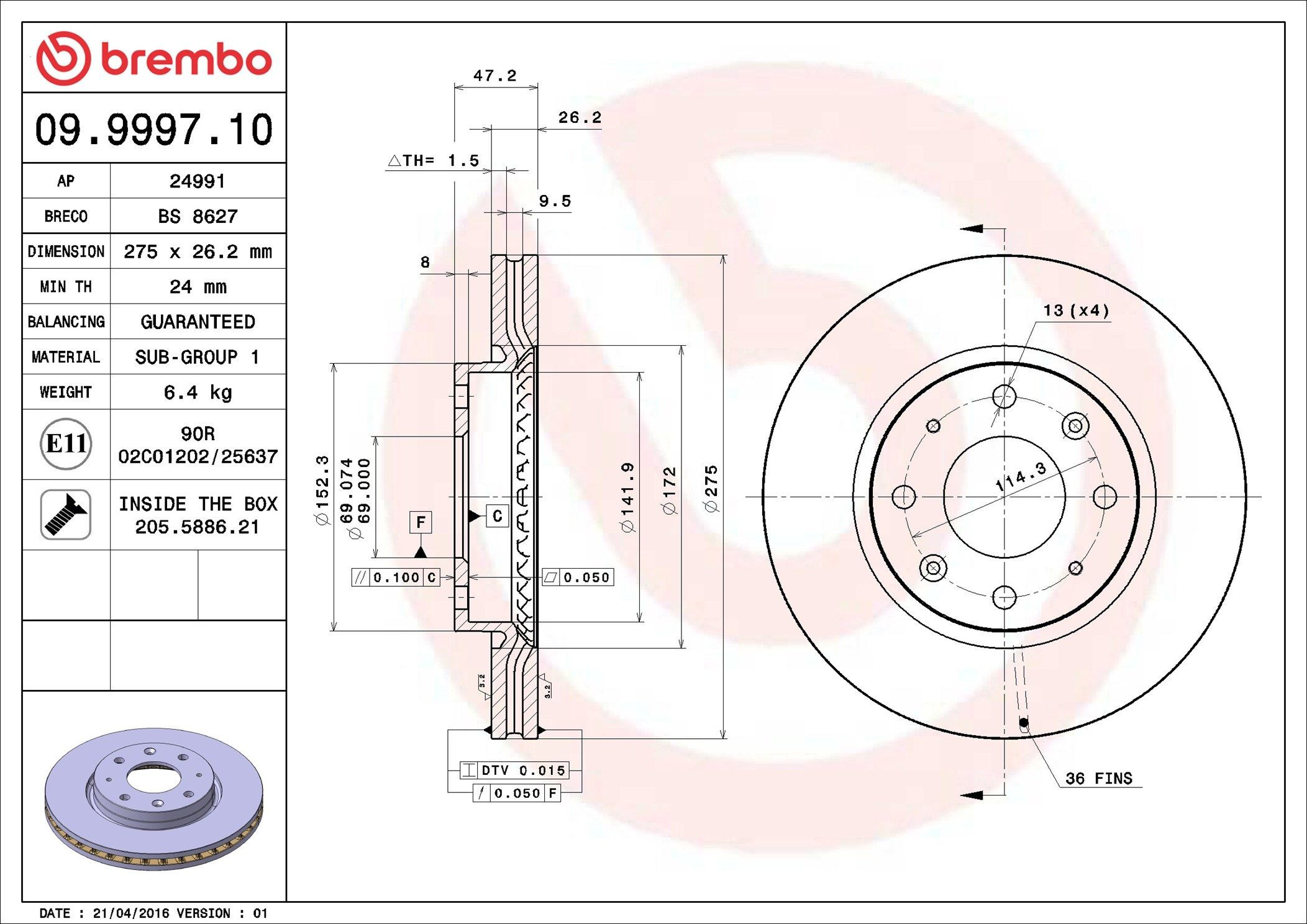 Тормоз дисковый передний Brembo 09999710 цена, от 45.46 USD