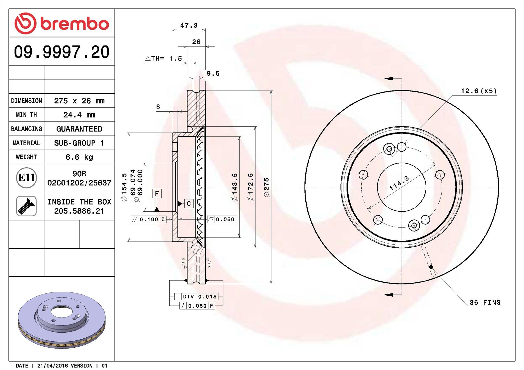 Тормоз дисковый передний Brembo 09999720 цена, от 36.44 USD