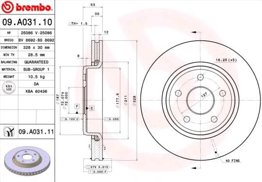 Передние тормозные диски 09A03110 Brembo