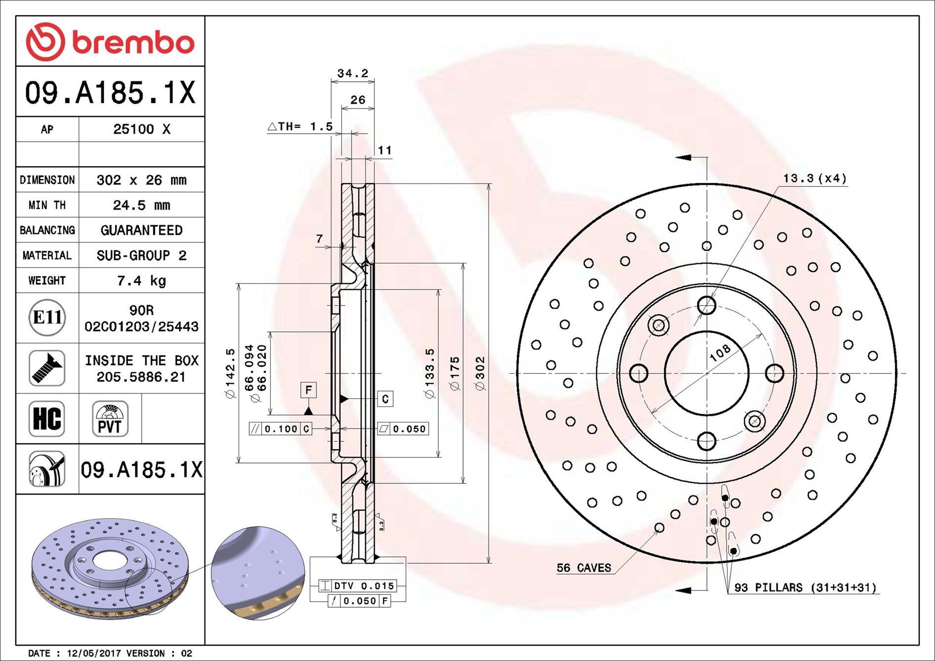 Тормоз дисковый передний Brembo 09A1851X цена, от 54.83 USD