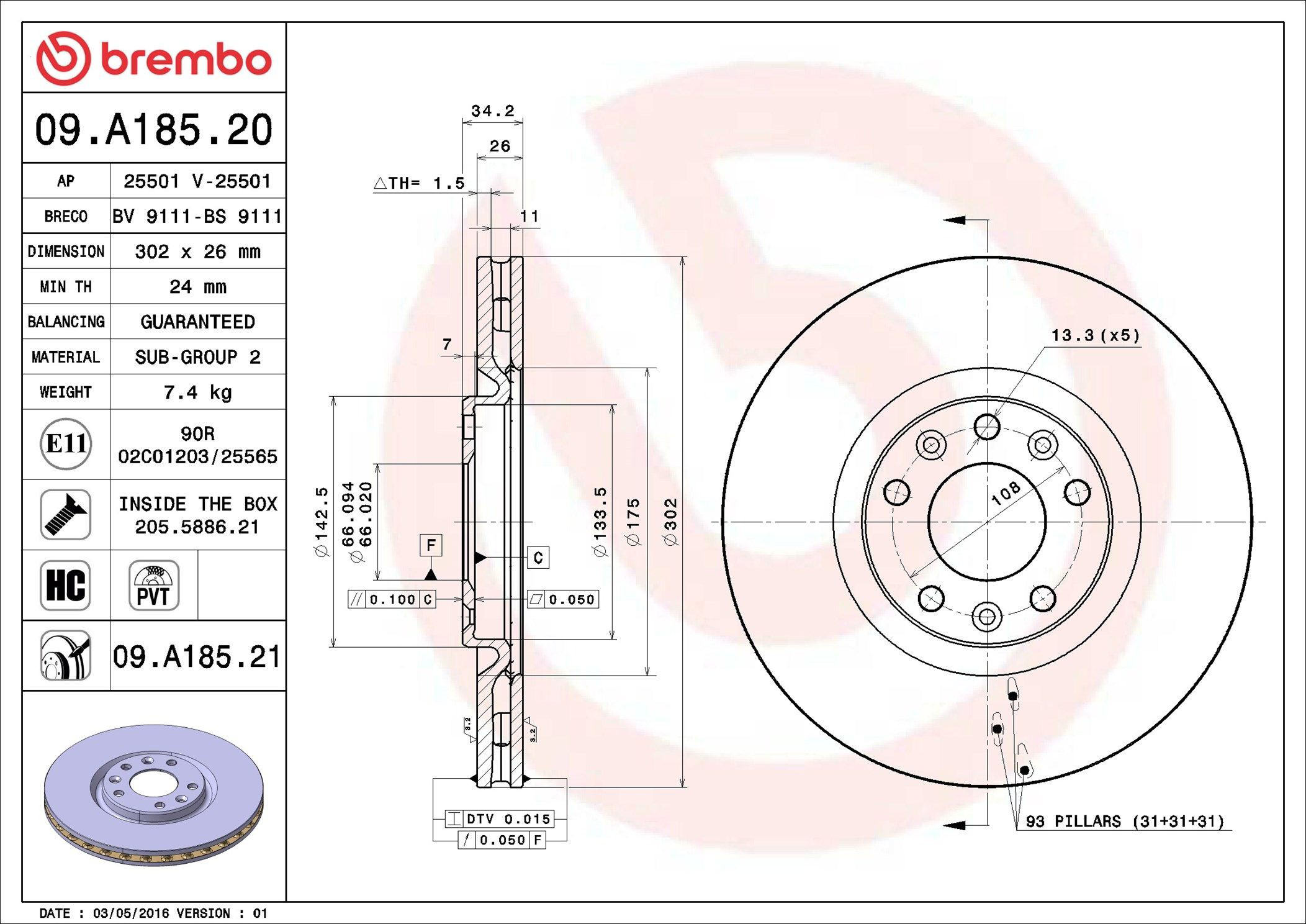 Тормоз дисковый передний Brembo 09A18521 цена, от 57.56 USD