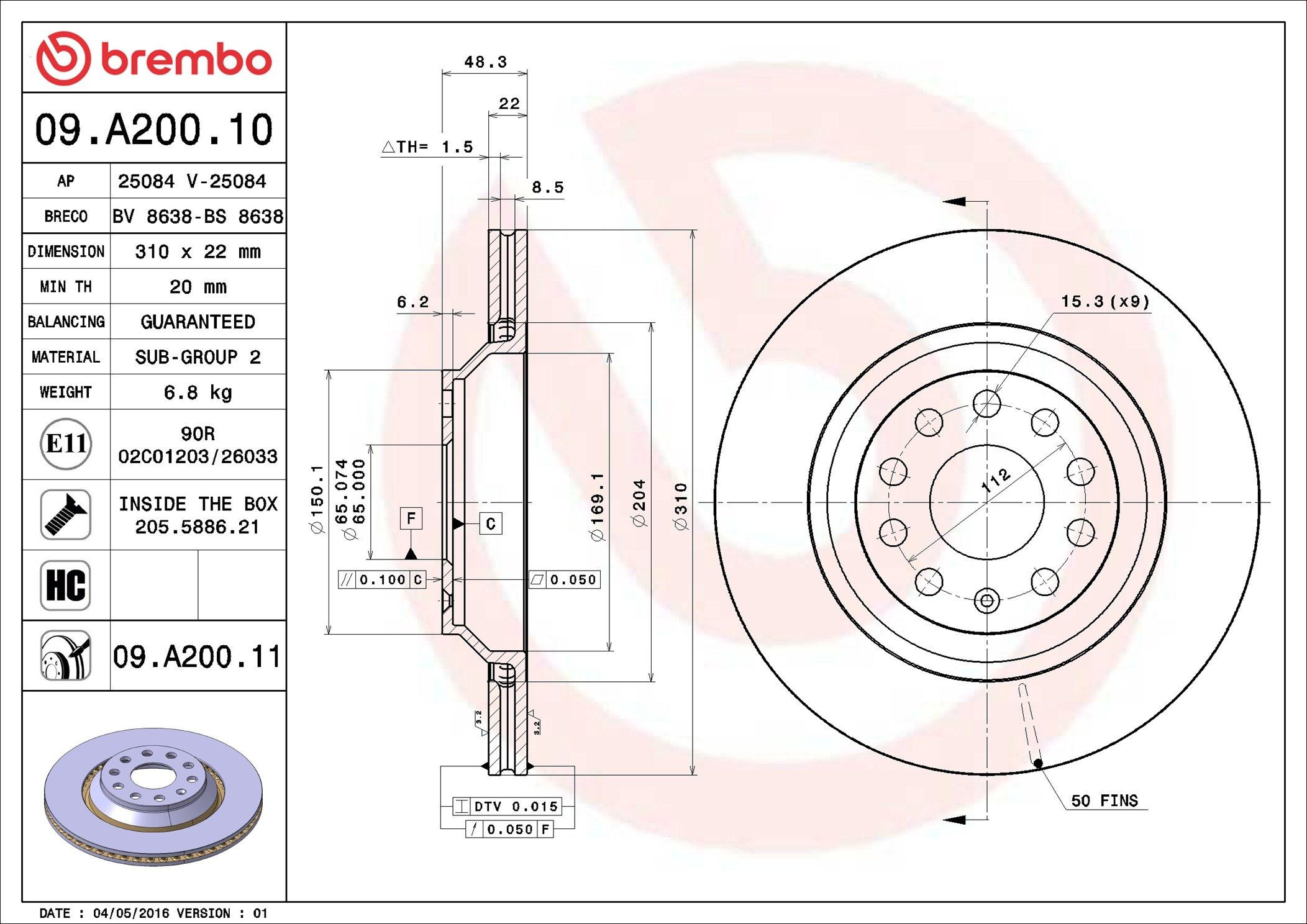 Задний тормозной диск Brembo 09A20011 цена, от 58.90 USD