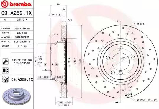 09A2591X Brembo Диск тормозной передний