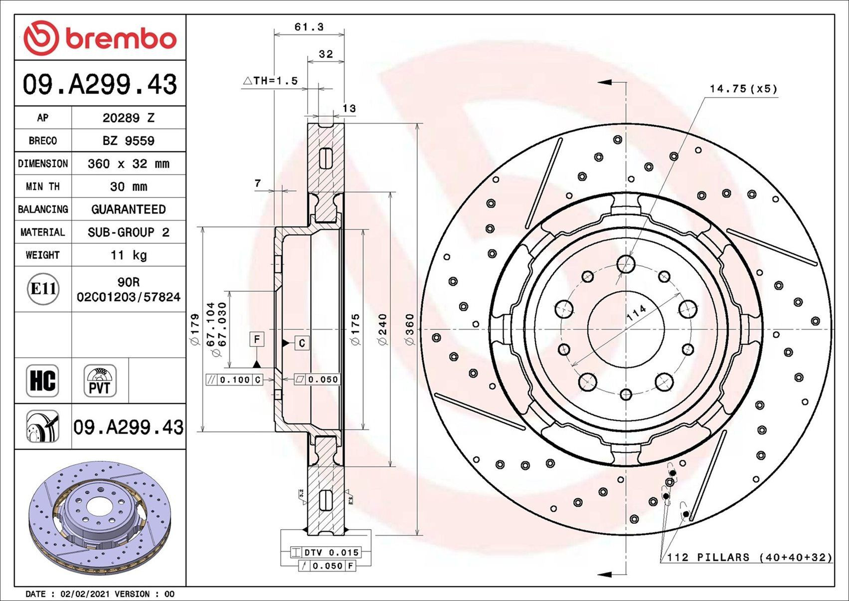 Тормоз дисковый передний Brembo 09A29943 цена, от 670.43 USD