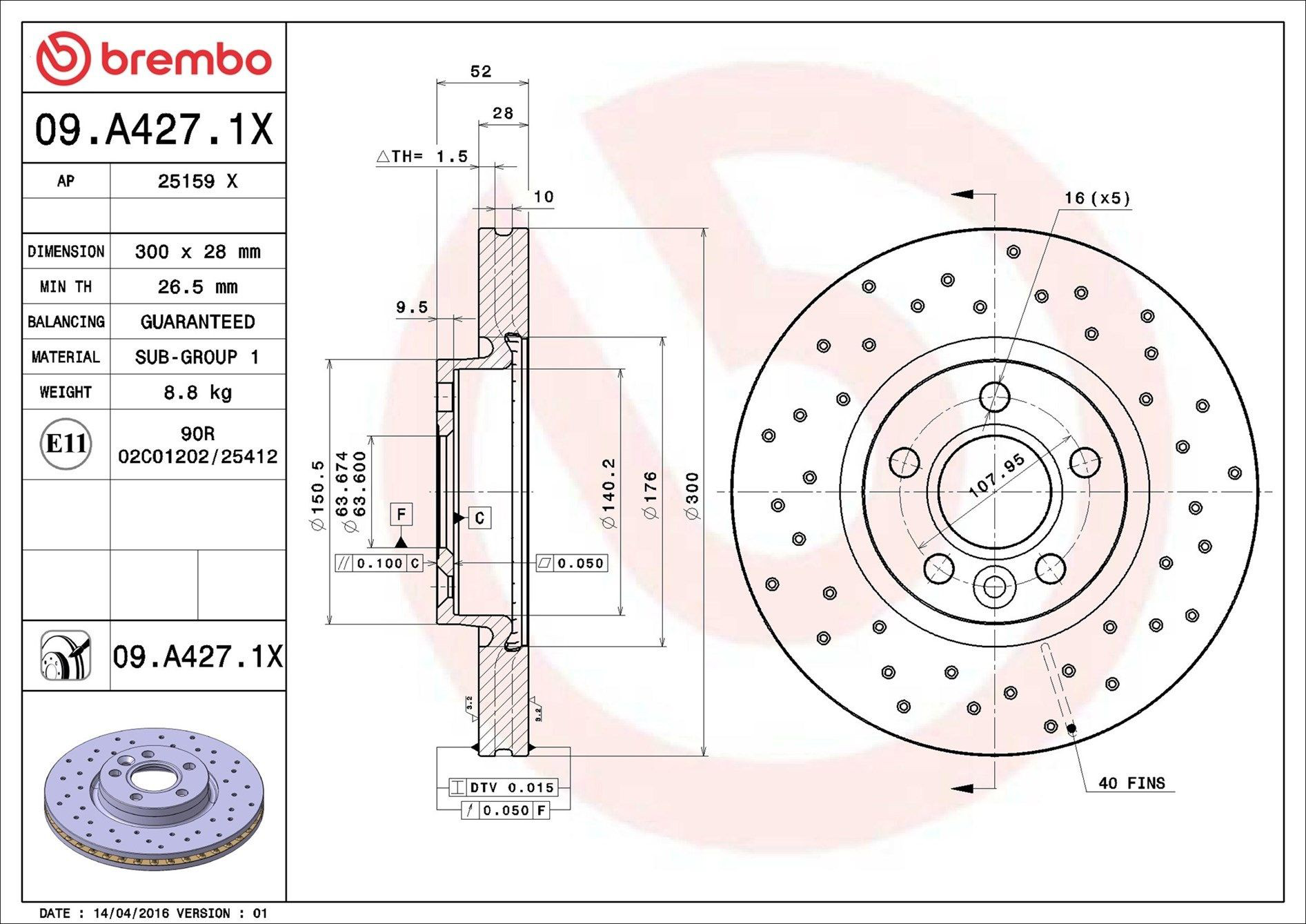 Тормоз дисковый передний Brembo 09A4271X цена, от 57.95 USD