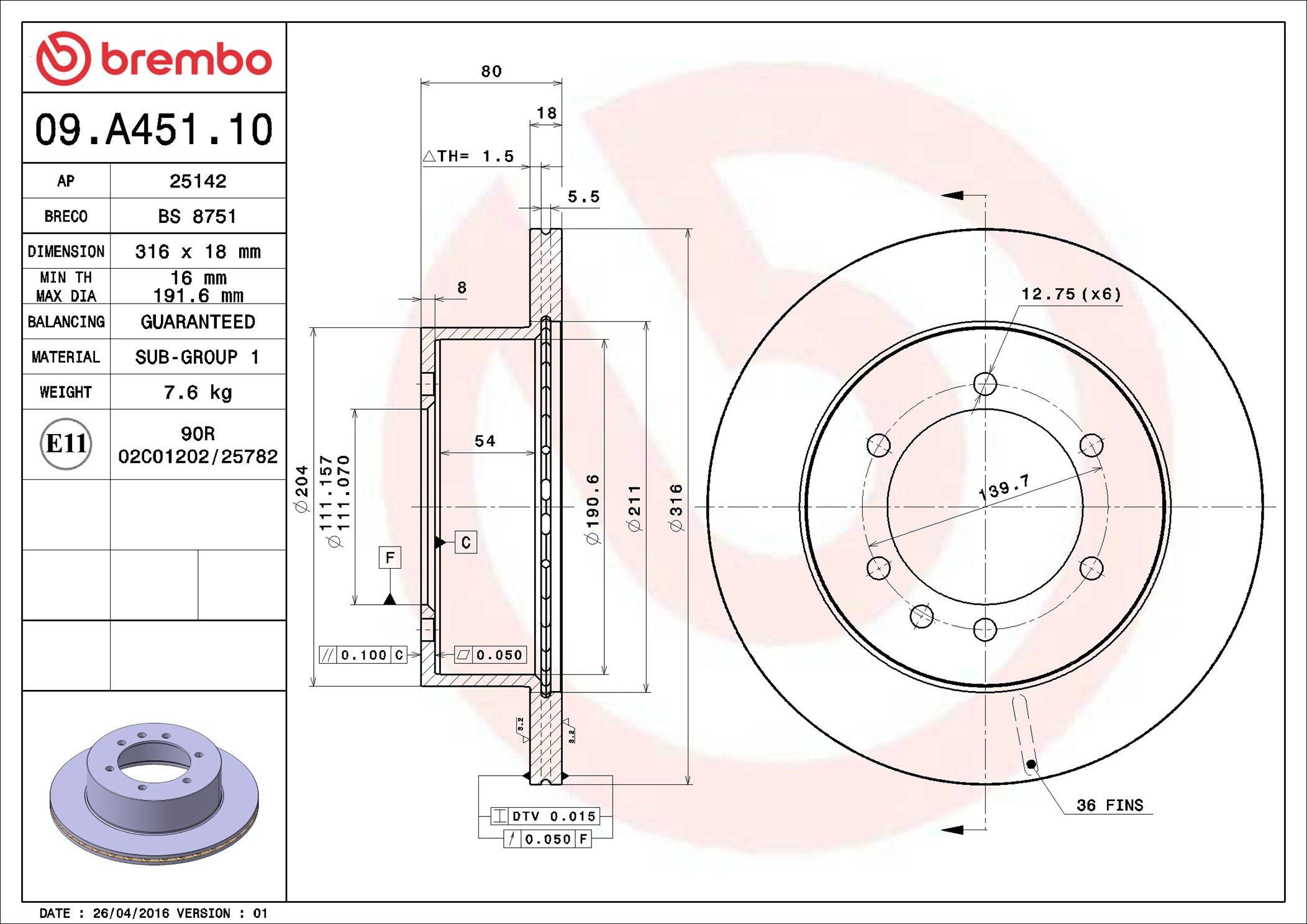 09A45110 Brembo Дисковый тормоз