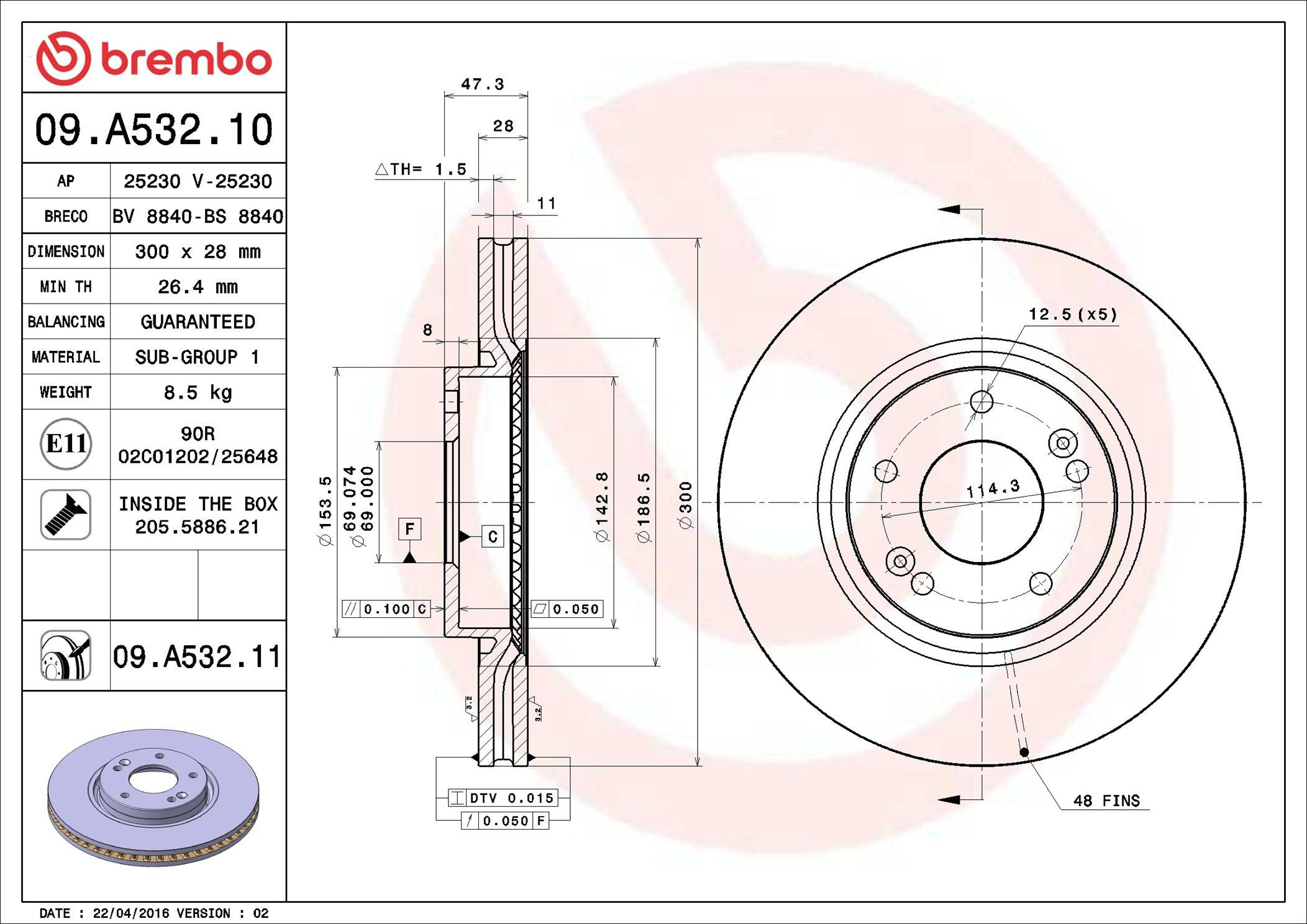 Тормоз дисковый передний Brembo 09A53210 цена, от 54.62 USD