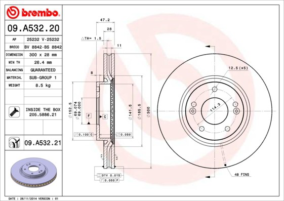 09A53221 Brembo Диск тормозной передний