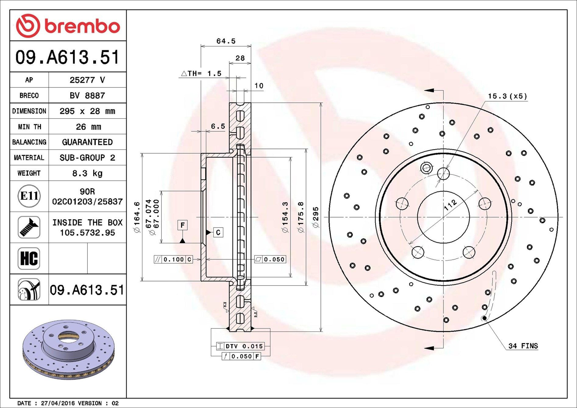 09A61351 Brembo Диск тормозной передний