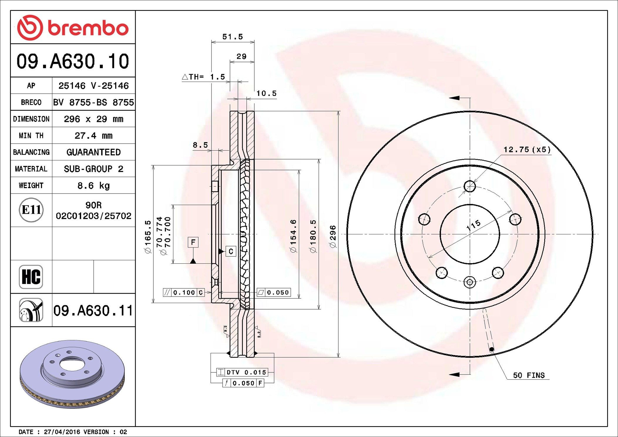 Купить 09A63010 Brembo Ротор тормозной