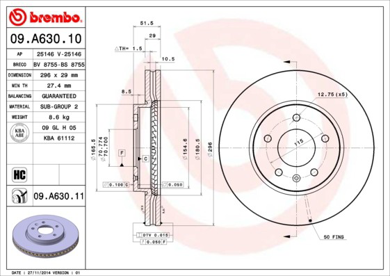Тормоз дисковый передний Brembo 09A63010 цена, от 66.33 USD