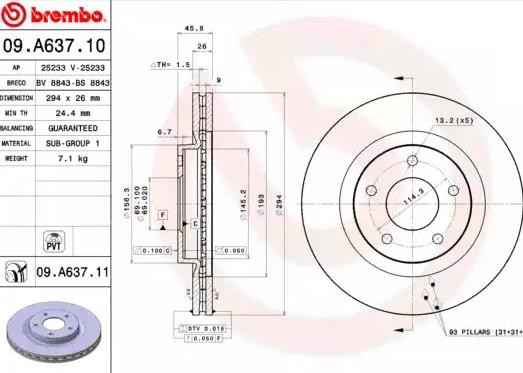 09A63711 Brembo Диск тормозной передний