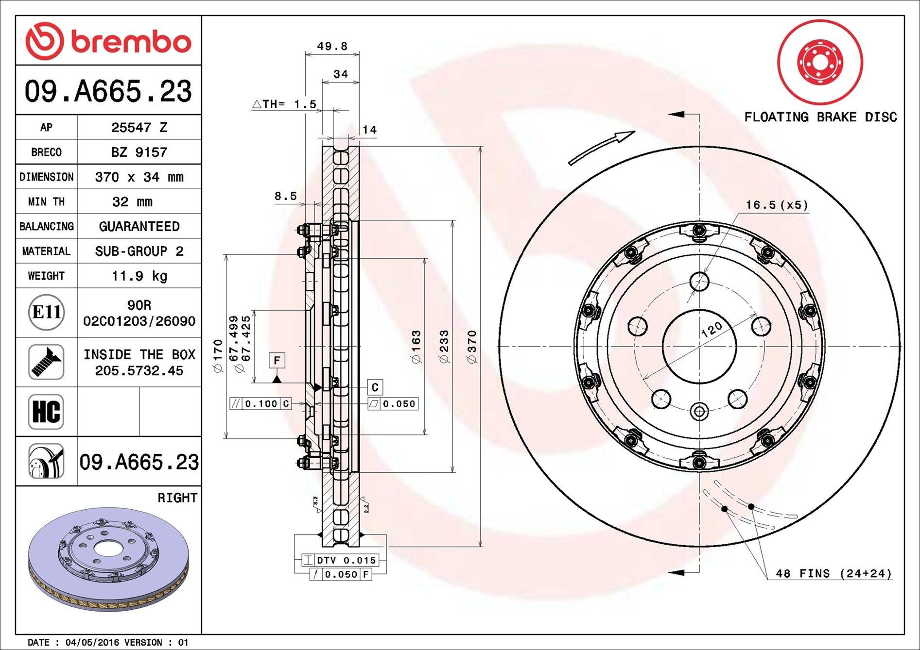 Тормоз дисковый передний Brembo 09A66523 цена, от 435.60 USD