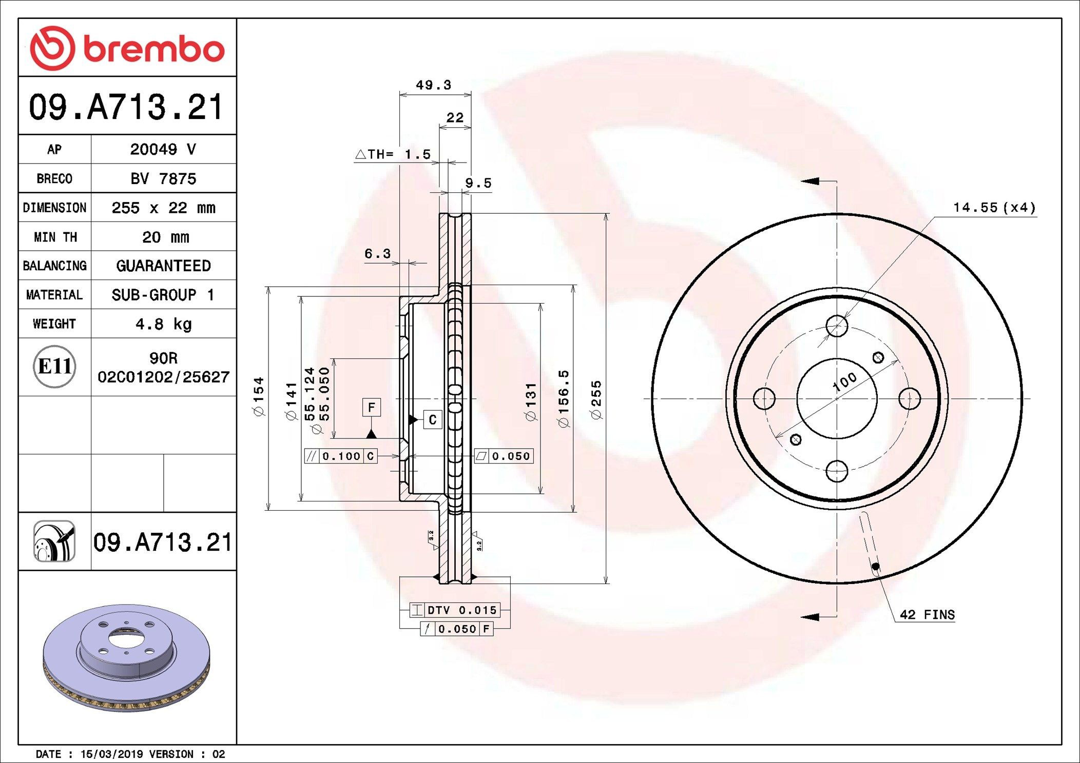 Тормоз дисковый передний Brembo 09A71321 цена, от 32.79 USD