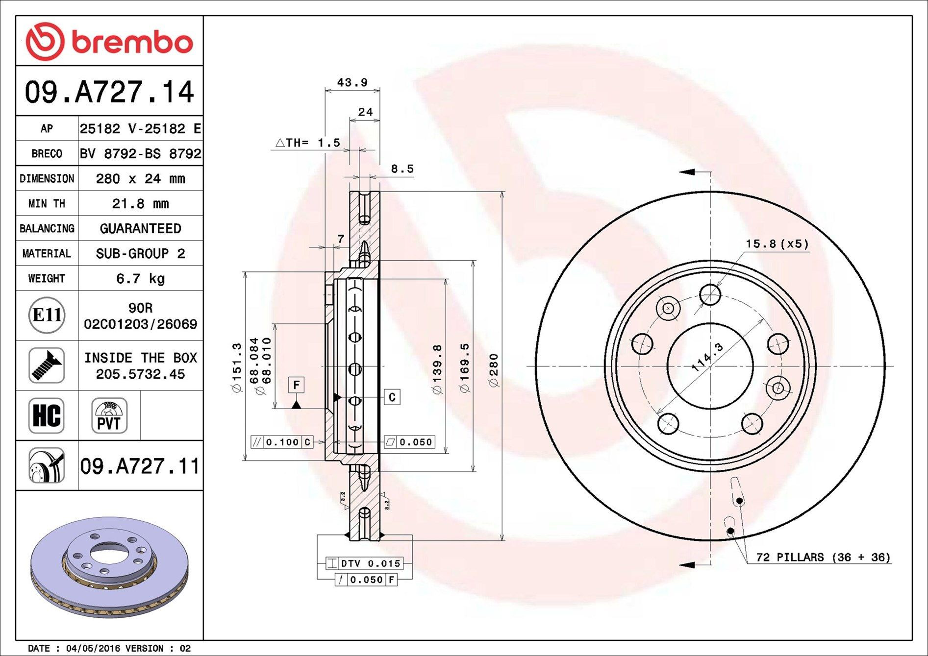 Тормоз дисковый передний Brembo 09A72714 цена, от 46.83 USD