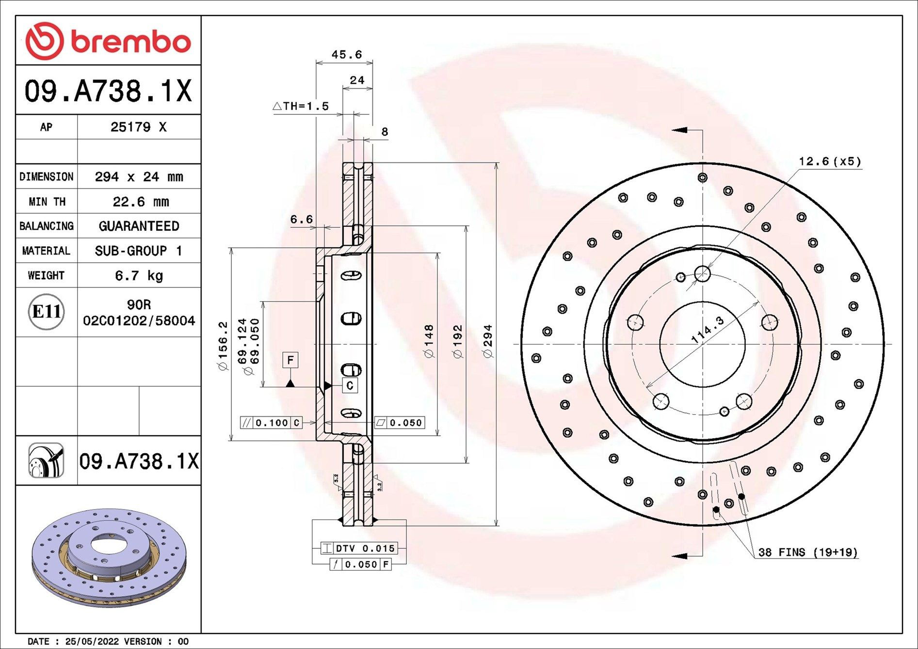 09A7381X Brembo Диск тормозной передний