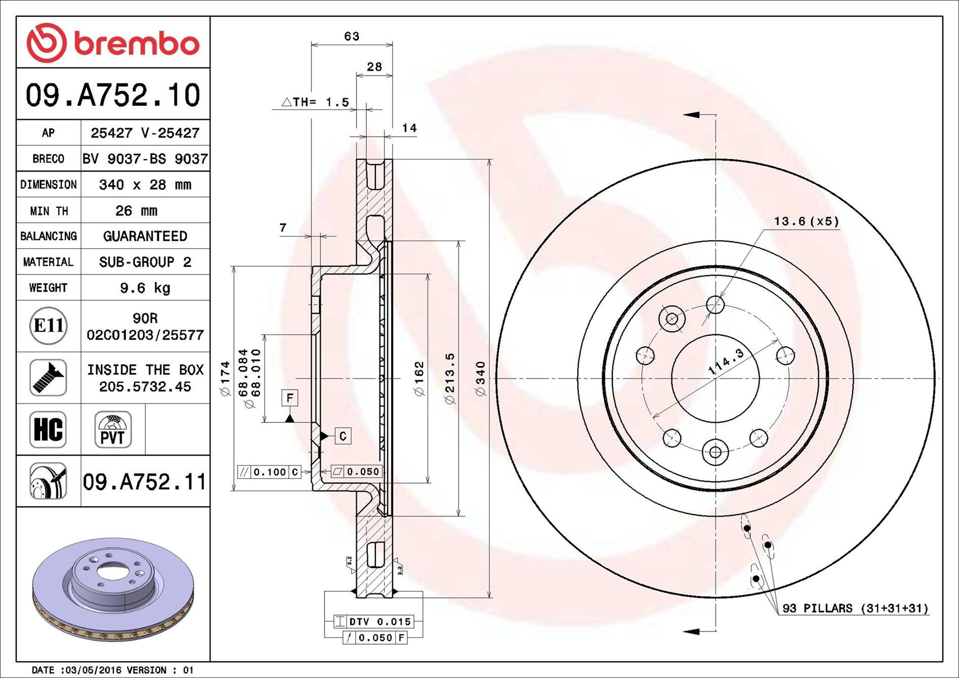Тормоз дисковый передний Brembo 09A75211 цена, от 60.38 USD