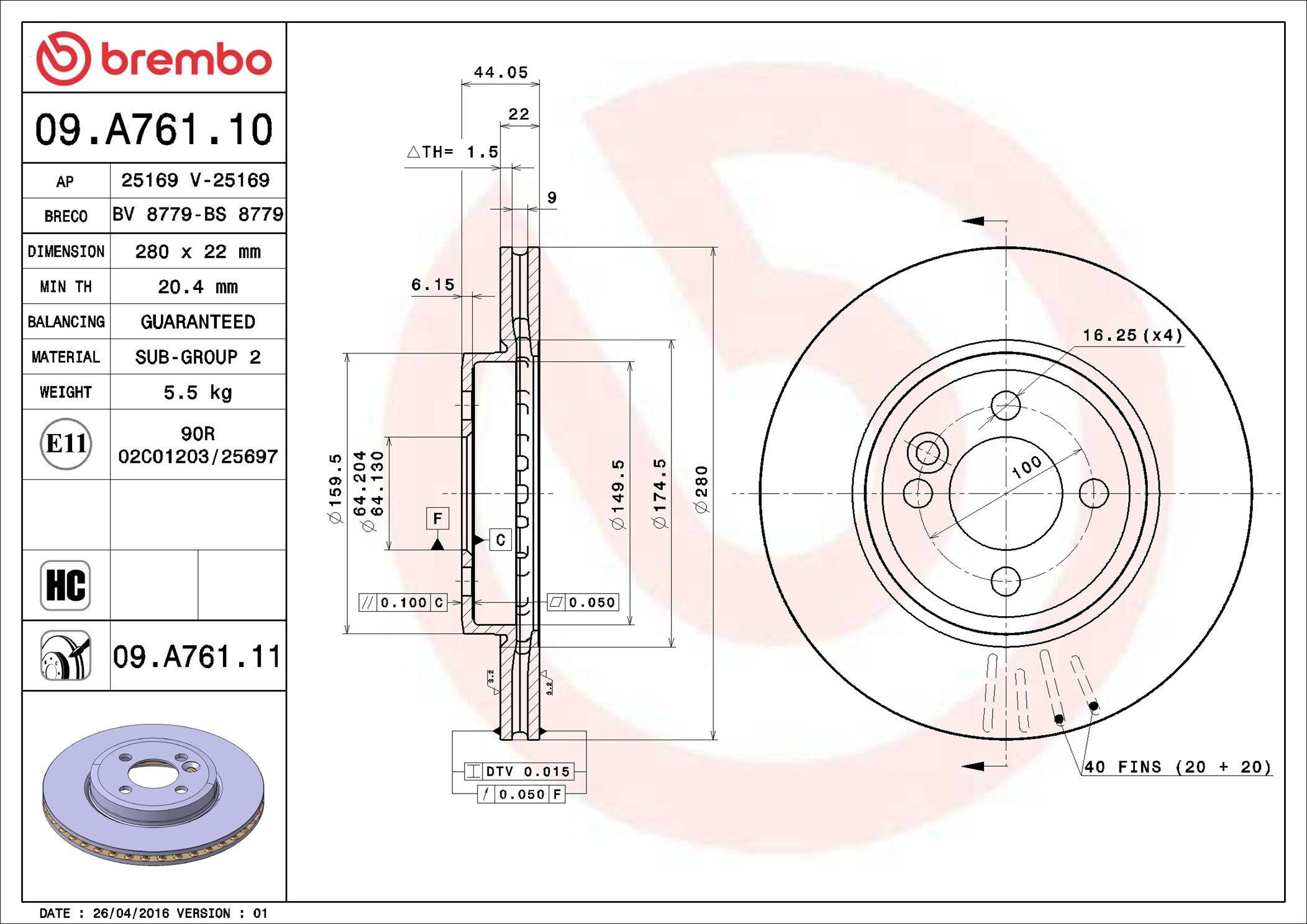 09A76111 Brembo Диск тормозной передний