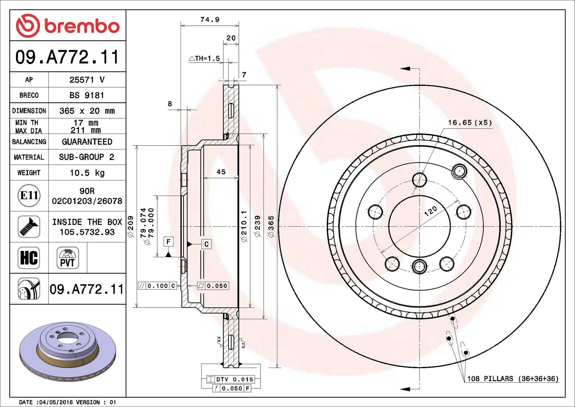 Задний тормозной диск Brembo 09A77211 цена, от 75.41 USD