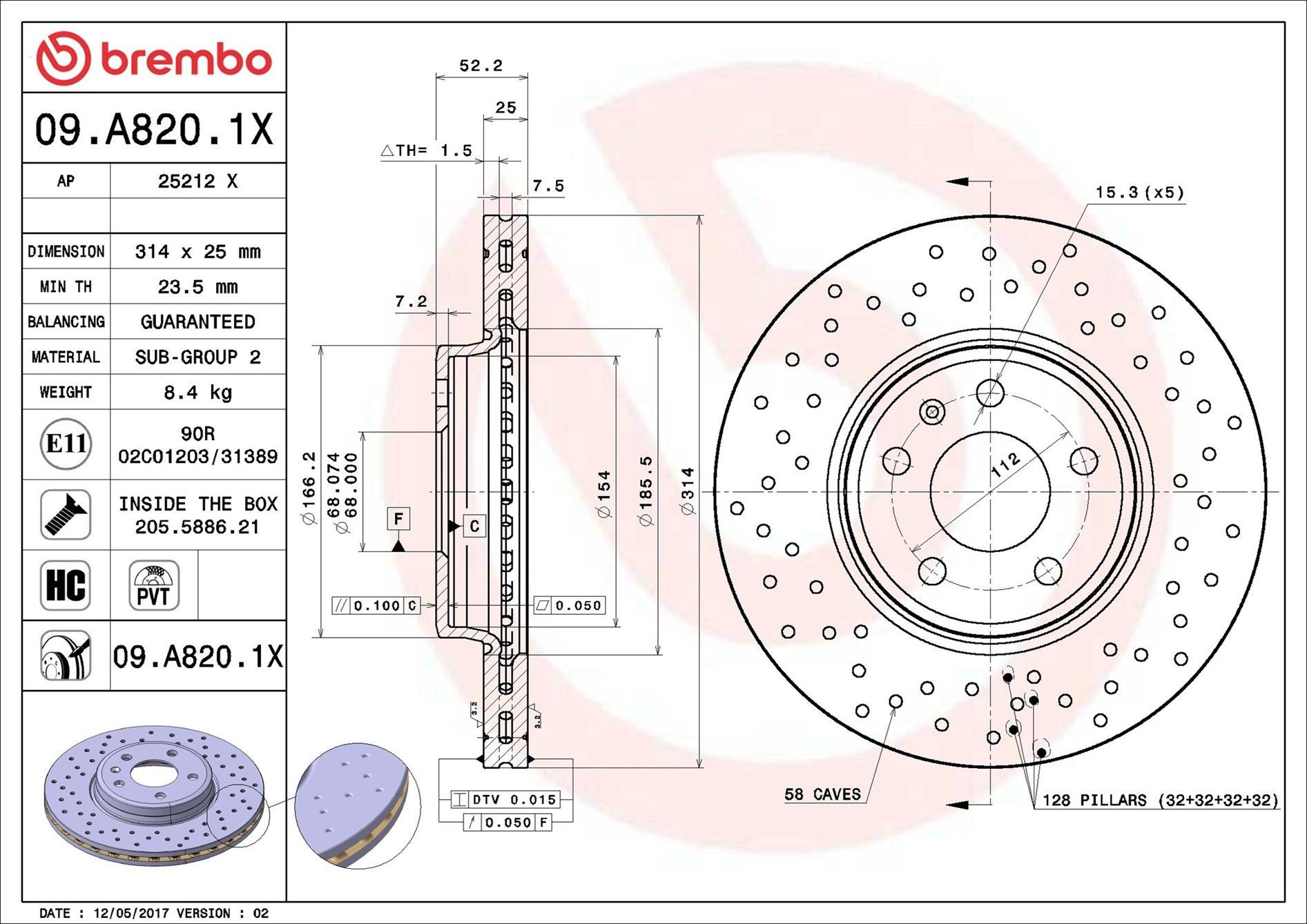 Тормоз дисковый передний Brembo 09A8201X цена, от 83.31 USD