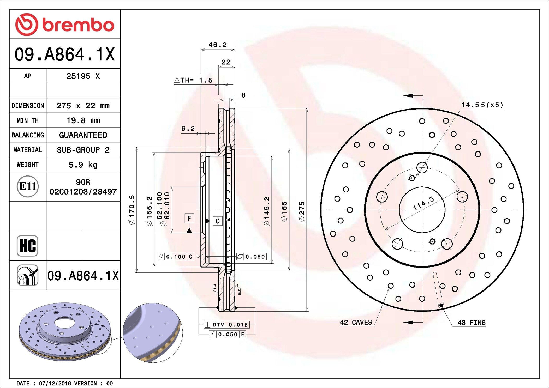 Тормоз дисковый передний Brembo 09A8641X цена, от 42.74 USD