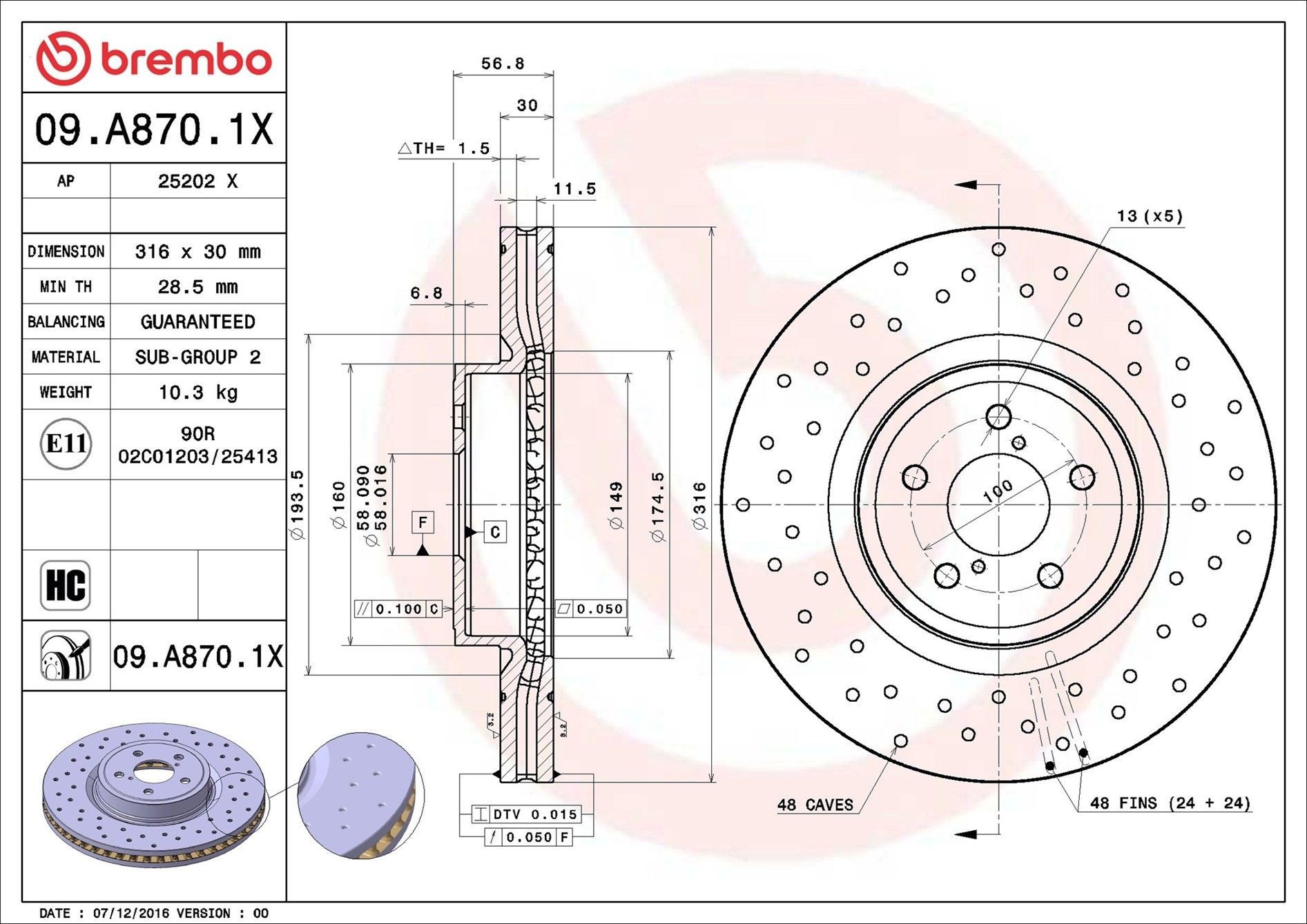Тормоз дисковый передний Brembo 09A8701X цена, от 75.18 USD