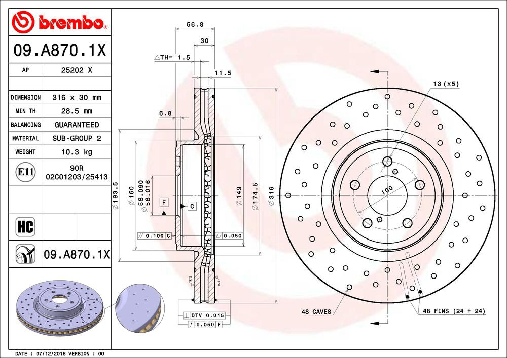 Купить 09A8701X Brembo Ротор тормозной