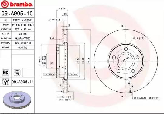 Передние тормозные диски 09A90511 Brembo