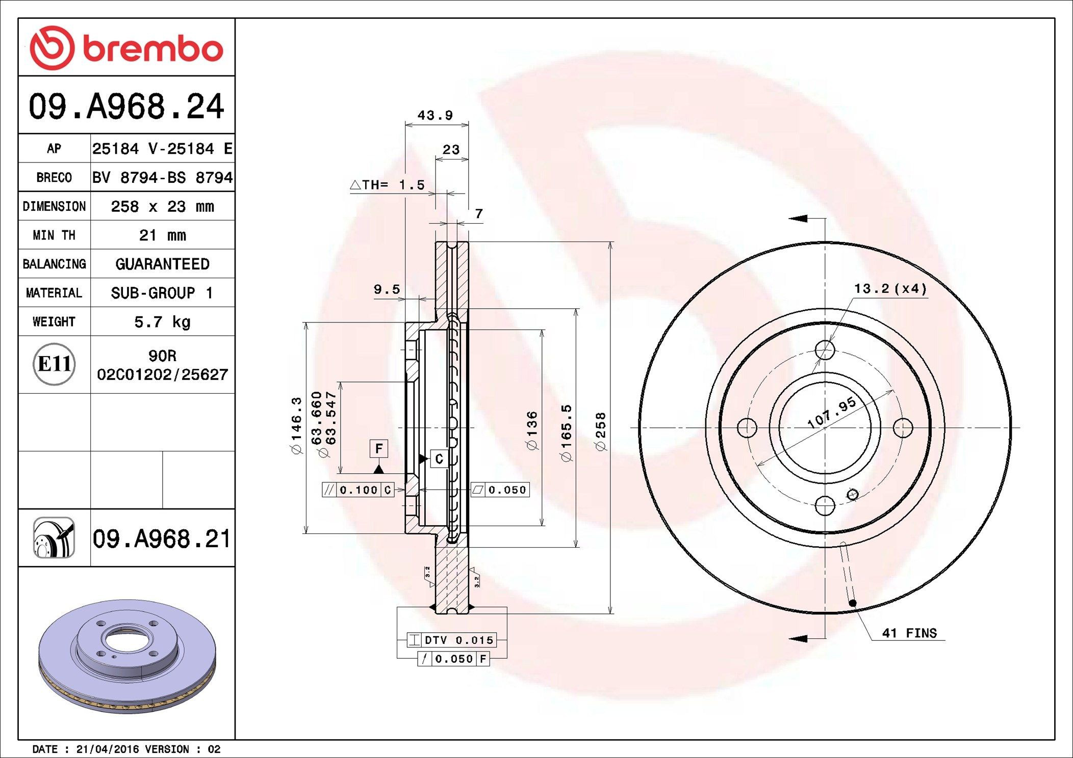 Тормоз дисковый передний Brembo 09A96821 цена, от 46.88 USD