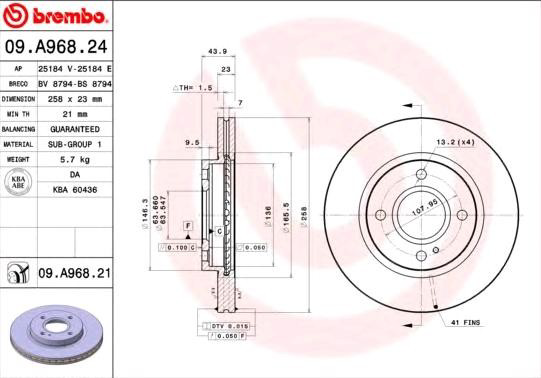 09A96824 Brembo Диск тормозной передний