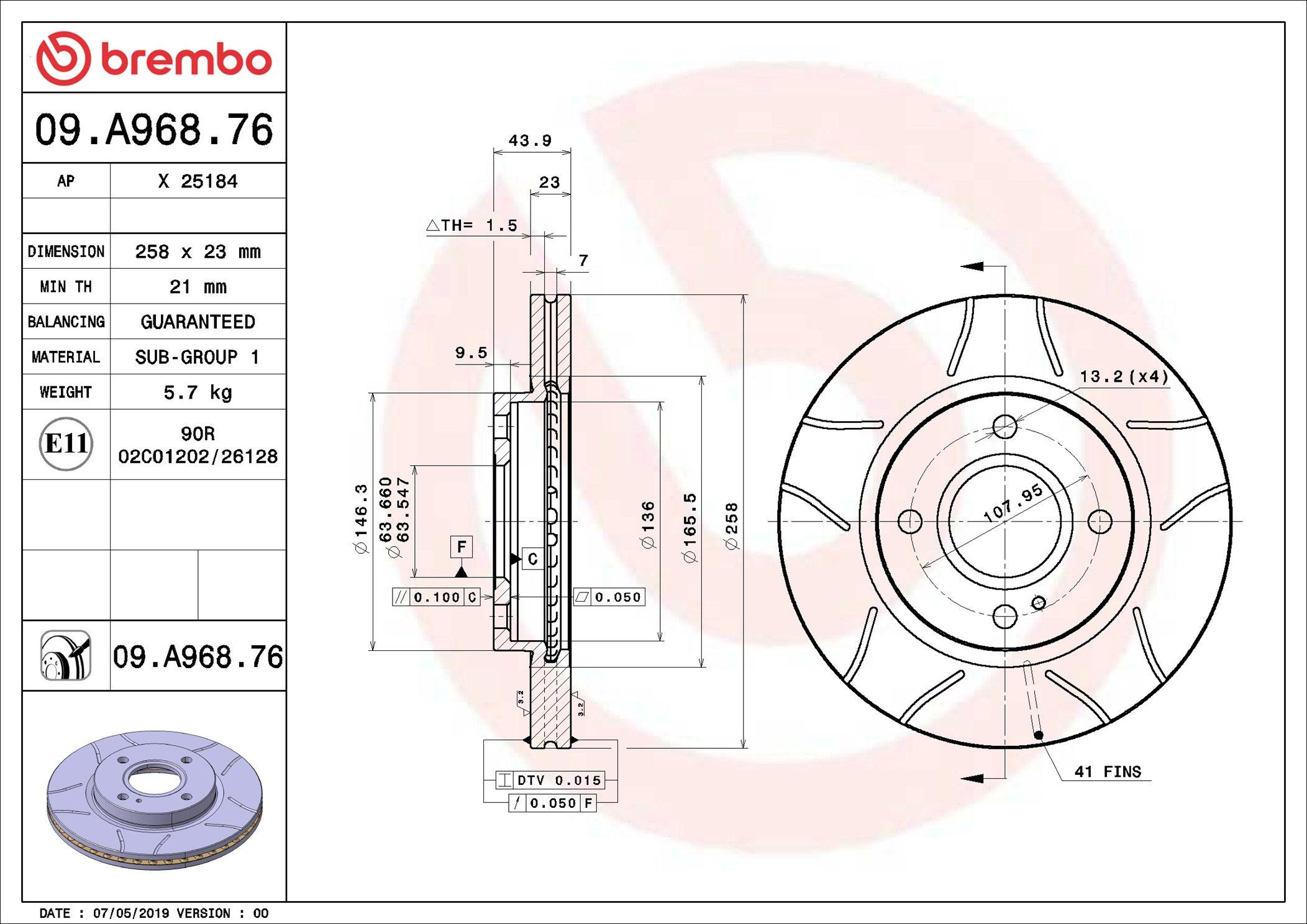 Тормоз дисковый передний Brembo 09A96876 цена, от 52.85 USD