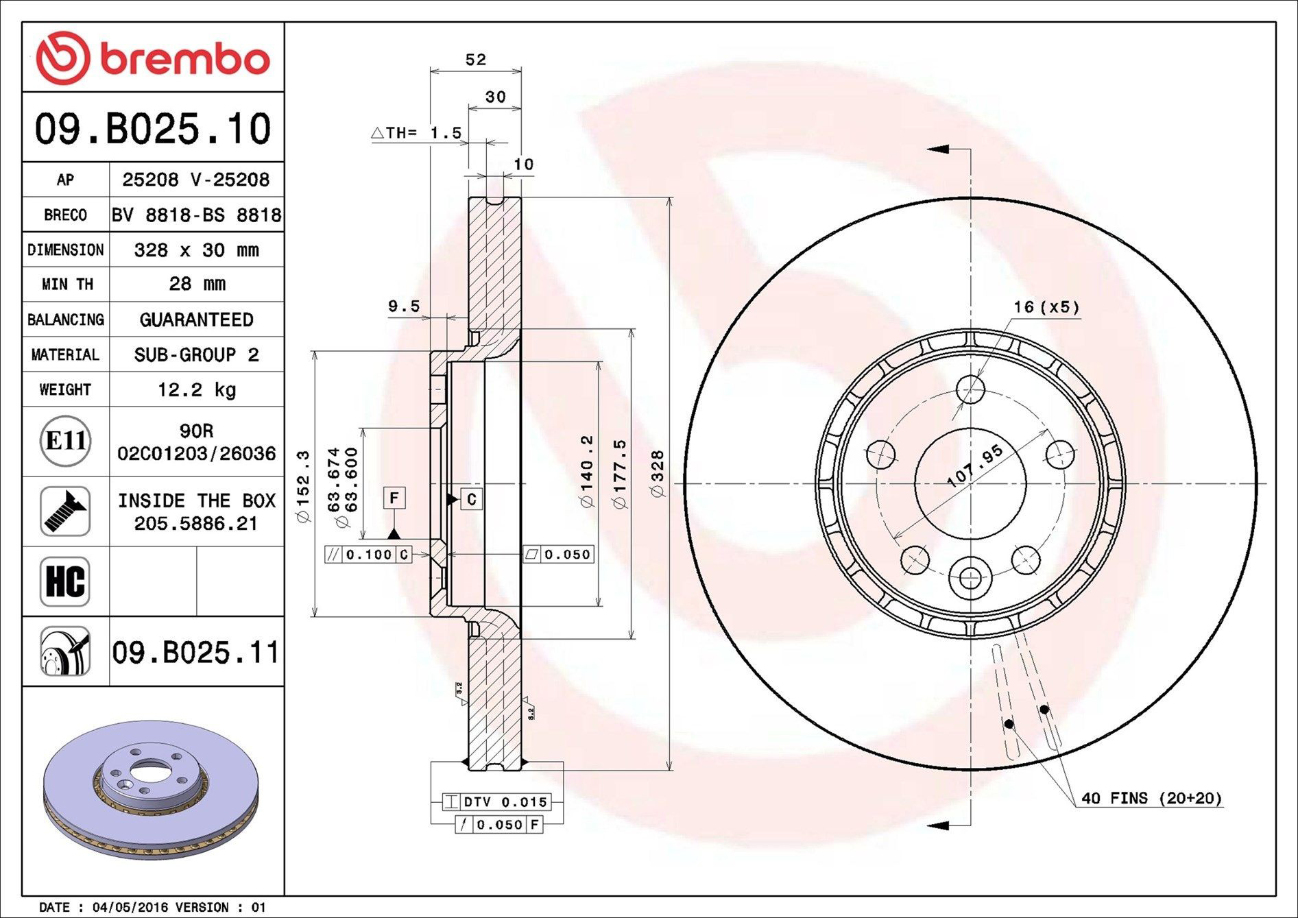 Тормоз дисковый передний Brembo 09B02511 цена, от 84.26 USD