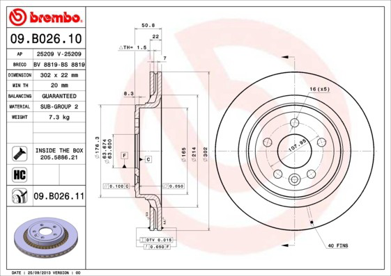 09B02611 Brembo Дисковый тормоз