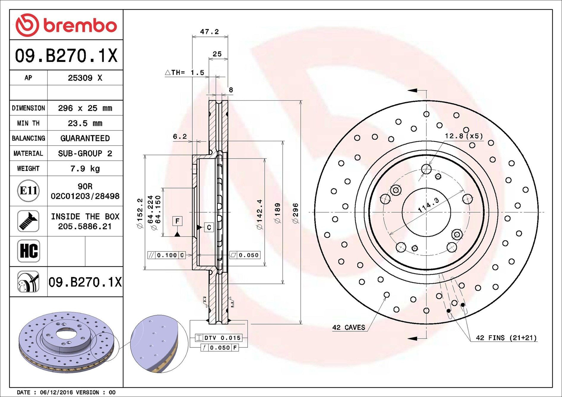 Тормоз дисковый передний Brembo 09B2701X цена, от 64.00 USD