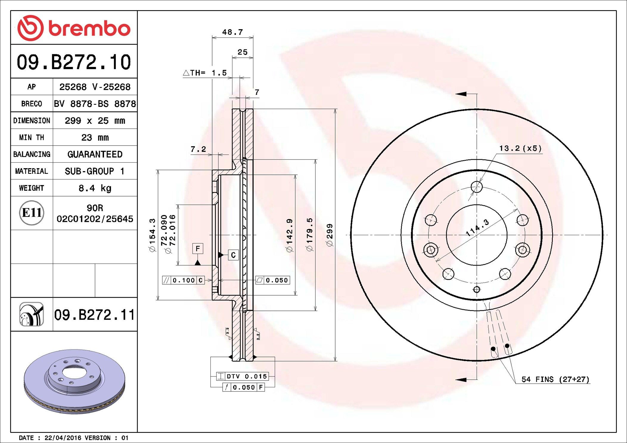 Тормоз дисковый передний Brembo 09B27210 цена, от 60.04 USD