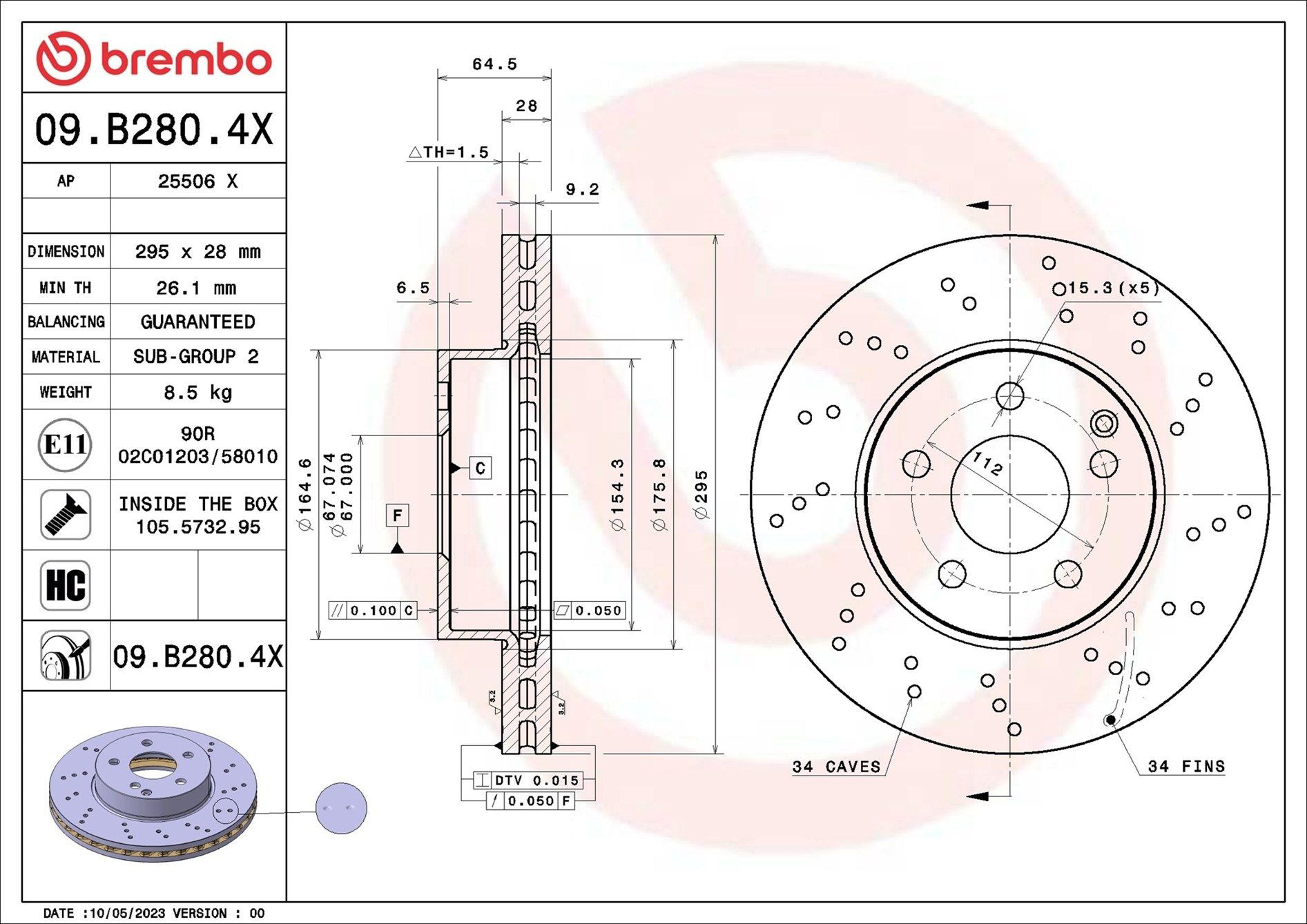 09B2804X Brembo Диск тормозной передний
