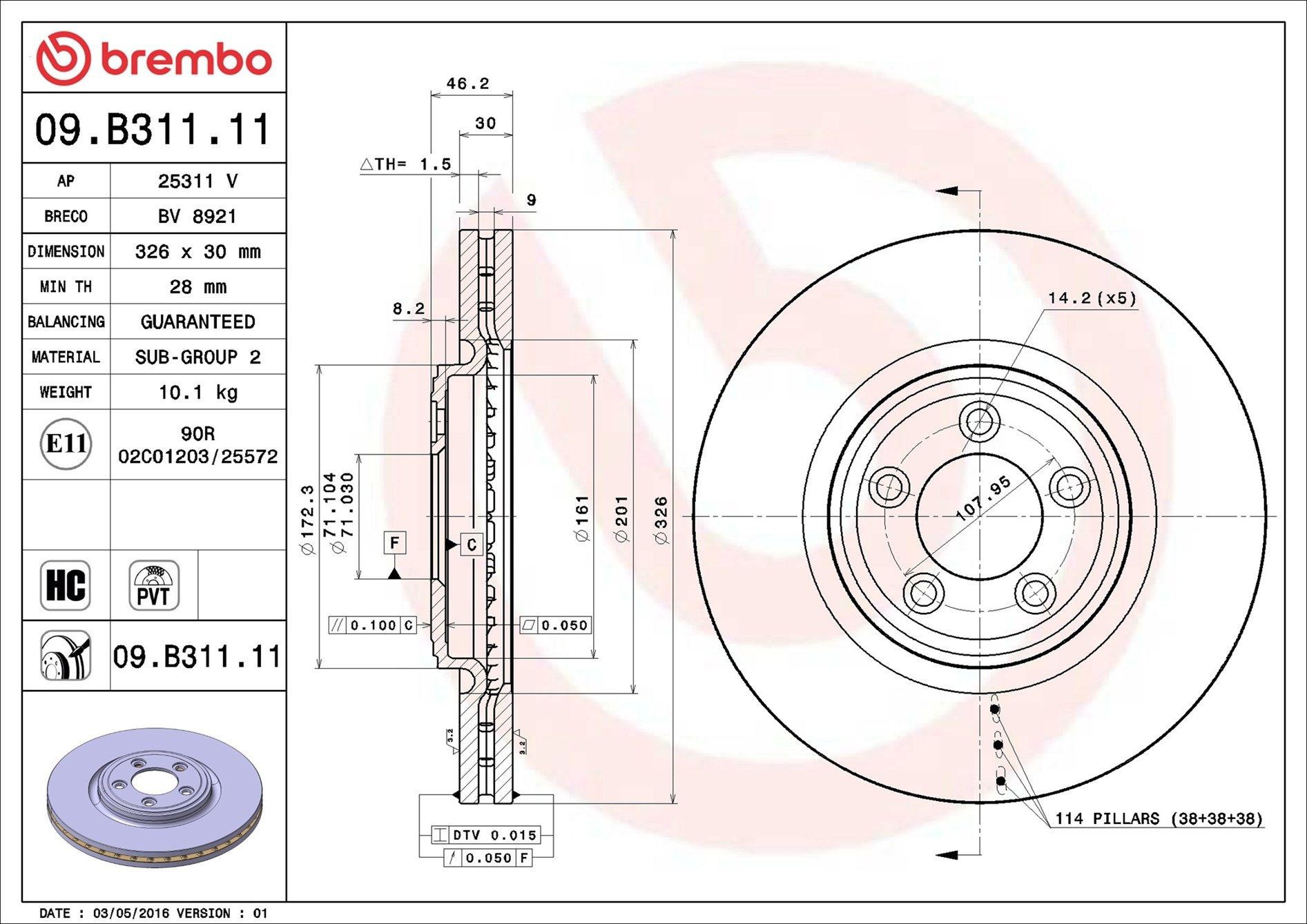 Тормоз дисковый передний Brembo 09B31111 цена, от 90.19 USD