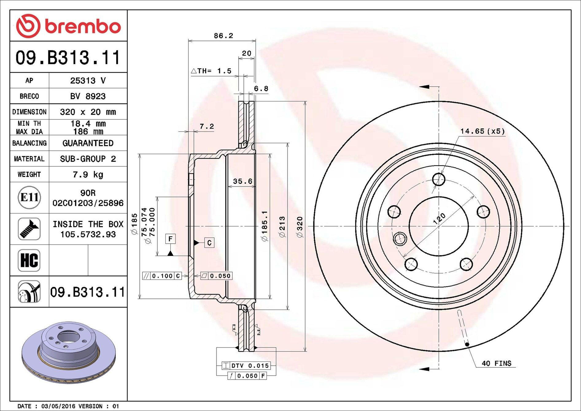 Задний тормозной диск Brembo 09B31311 цена, от 68.12 USD