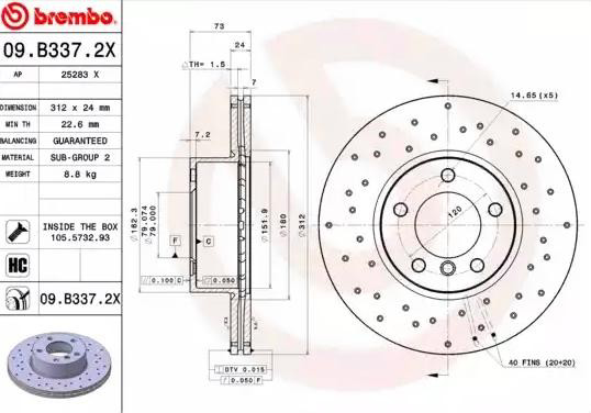 Передние тормозные диски 09B3372X Brembo