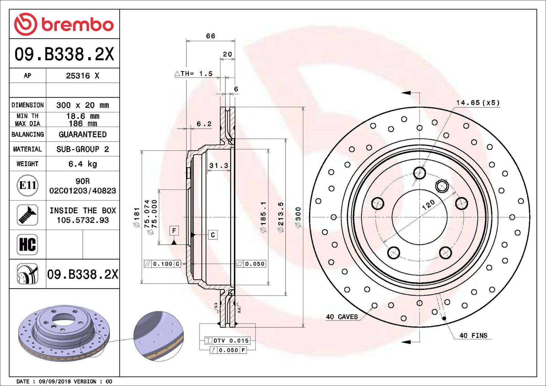 Задний дисковый тормоз Brembo 09B3382X