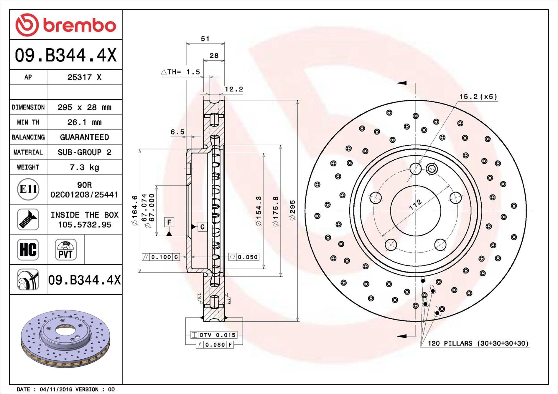 Тормоз дисковый передний Brembo 09B3444X цена, от 97.10 USD