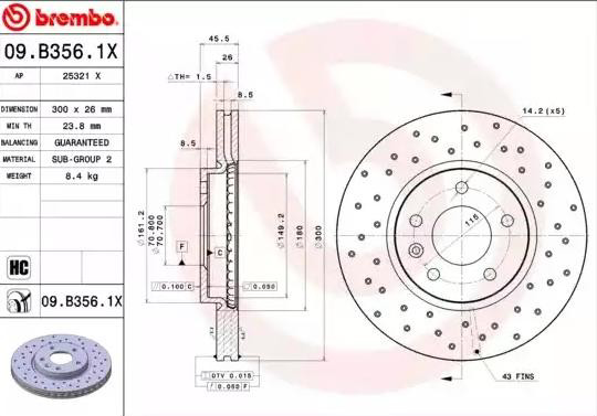 Передние тормозные диски 09B3561X Brembo
